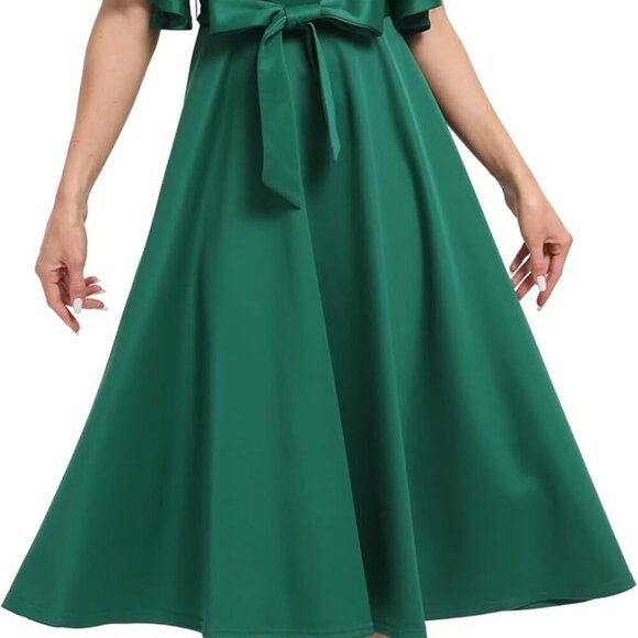 Women's Cocktail Dress Polyester V-Neck Ruffled Sleeve Elegant Party Wear - Picture 1 of 8